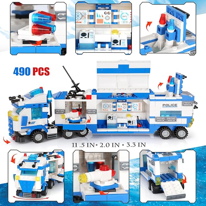 1338 Pieces City Police Car Building Sets, Police Station Truck Toy Blocks Set with Prison Helicopter Cop Car Boat for Boys and Kids Aged 6-12