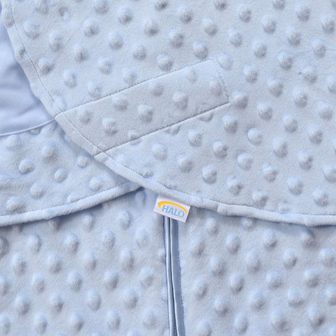 HALO Sleepsack Swaddle, 3-Way Adjustable Swaddle Blanket, TOG 3.0, Velboa, Blue Plush Dots, Small, 3-6 Months