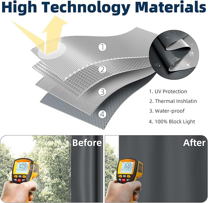 NIGHTON Portable Blackout Curtains 120"×57" Strong Hook and Loop Tape Strips with Adhesive,Black Out Shades That can be Cut,100% Blackout Material Blackout Blinds for Baby Nursery or Travel Use-Gray