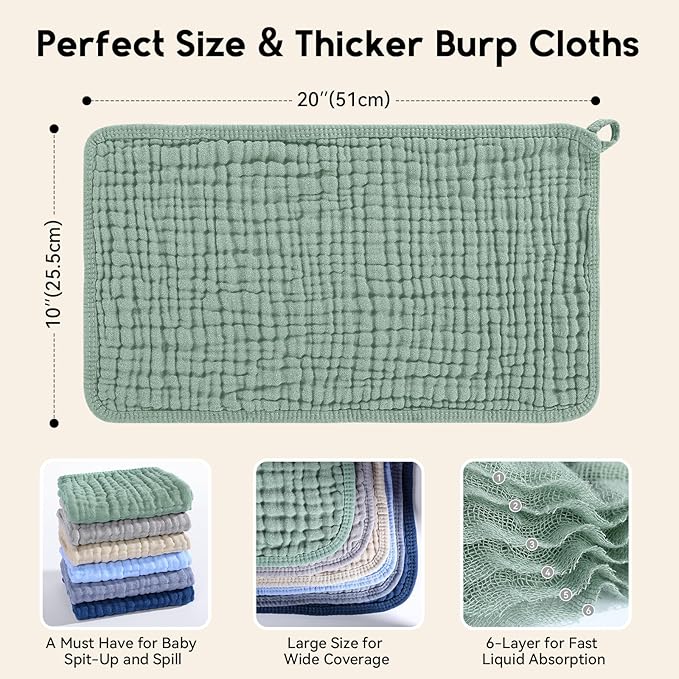 Muslin Burp Cloths for Baby 100% Cotton Burping Cloths for Boys Girls Large 20''X10'' Extra Soft and Absorbent 12 Pack - Multicolor