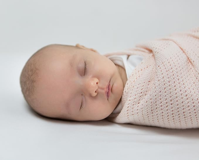 Amazing Baby Cellular Blanket, Premium Cotton Knit, Ultra Soft, Breathable, Cozy Gift for Baby Boys and Girls, Favorite Toddler Blanket, 44 x 44 inches (112 x 112 cm), Soft Pink