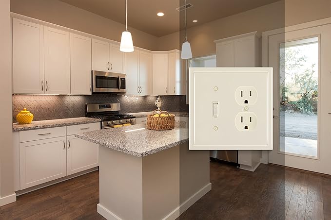 Henne Bery Modern Edge Decorative Wall Plate Switch Plate Outlet Cover, Durable Solid Zinc Alloy (Toggle/Duplex, Light Almond)