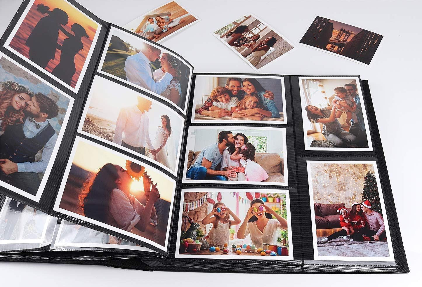 RECUTMS Photo Album 4x6 Holds 500 Photos Black Inner Page Button Grain Leather Larger Capacity Horizontal and Vertical Photos Wedding Pictures Album Birthday Christmas Baby Family Photo Book(Black)