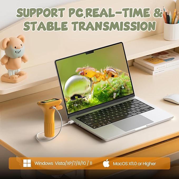 Handheld Microscope for Kids Portable Pocket Digiscope - 2" IPS HD Screen 1000X Digital Microscopes Camera PC Compatible 3-12 Year Old Girl Boy Science Edu Fun Birthday Gifts Toys