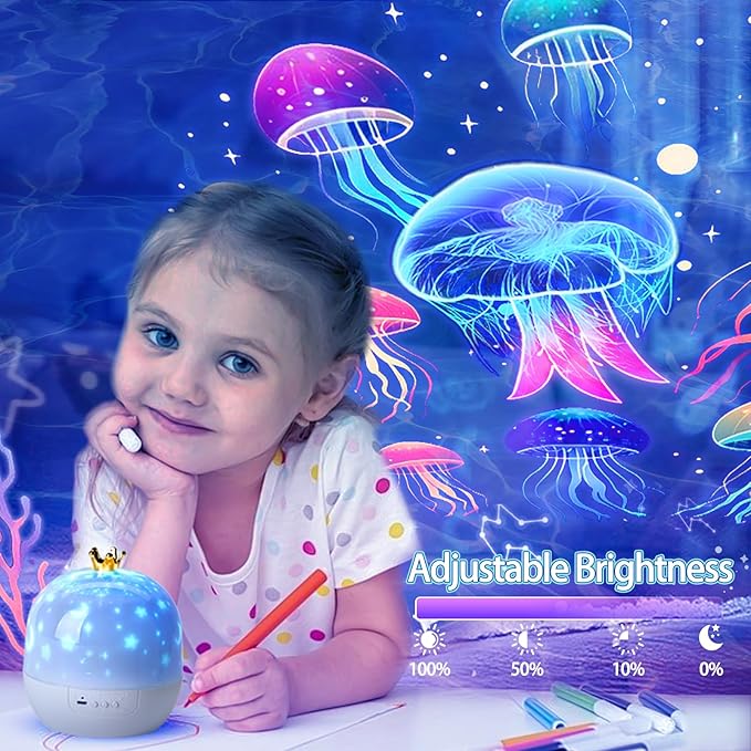 21 Sets of Films Ocean Night Light Projector, Kids Projector for Bedroom，Stars Projector for Ceiling, 360 Degree Rotation Jellyfish Kids Night Light for Decorating Birthdays,Christmas Gifts