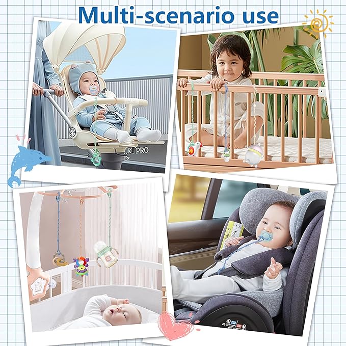 Toy Straps for Baby,Silicone Setpacifier Clip,Applies to Car Seat Toy,Teether Toy,High Chair,Stroller Accessories,Baby Toy Clips,Cribs,Rocking Chair