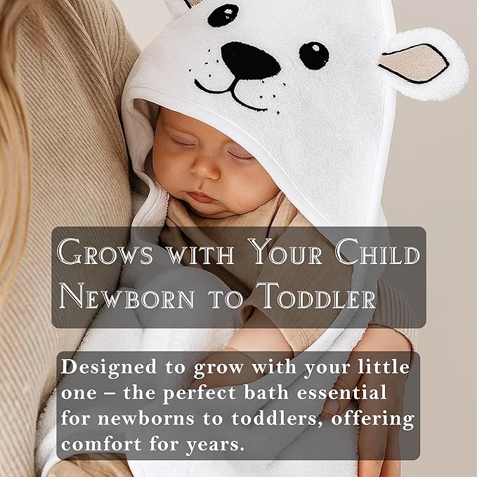 MILARA Hooded Baby Towel - 70% Rayon Derived from Bamboo, 30% Cotton - Baby Towel for Newborns - Soft and Absorbent, Wolf/Bear Ears Design, Made in Turkey, | 30 x 30 Inches