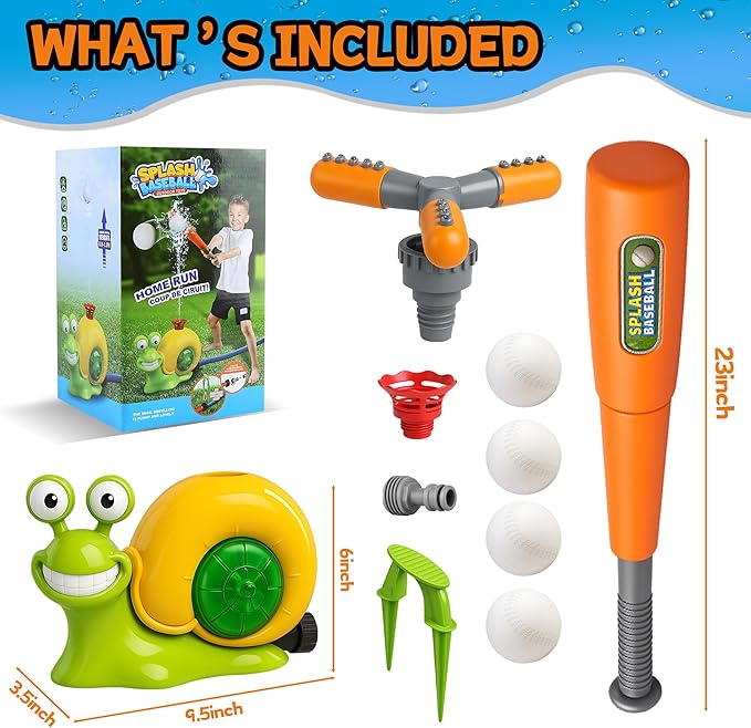 Snail T-Ball Water Sprinkler – Summer Backyard & Lawn Toys, Great for Kids Ages 3-8, Birthday Party & Pool Play