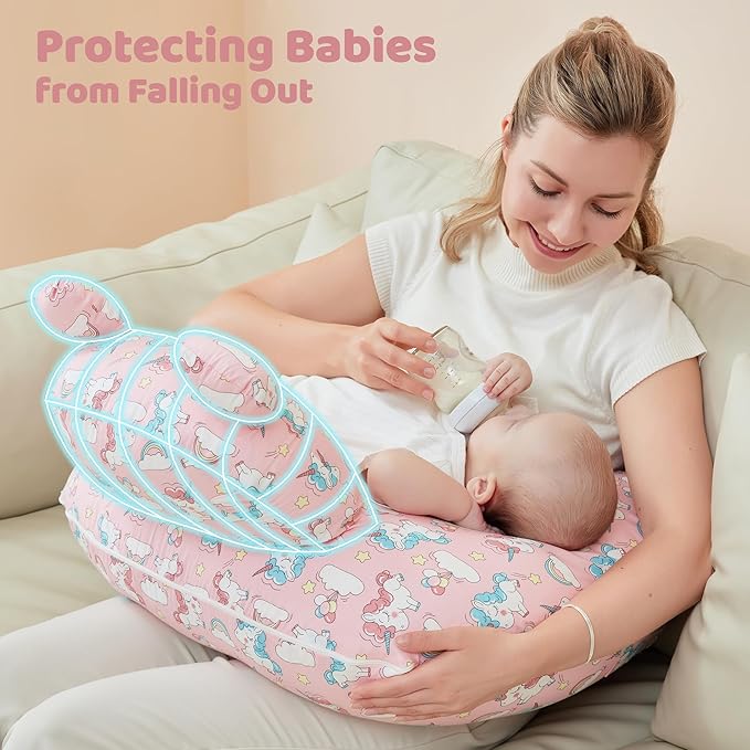 Nursing Pillow for Breastfeeding, Breast Feeding Pillow for Mom Support, Adjustable Waist Strap and Removable Cotton Cover, Unicorn