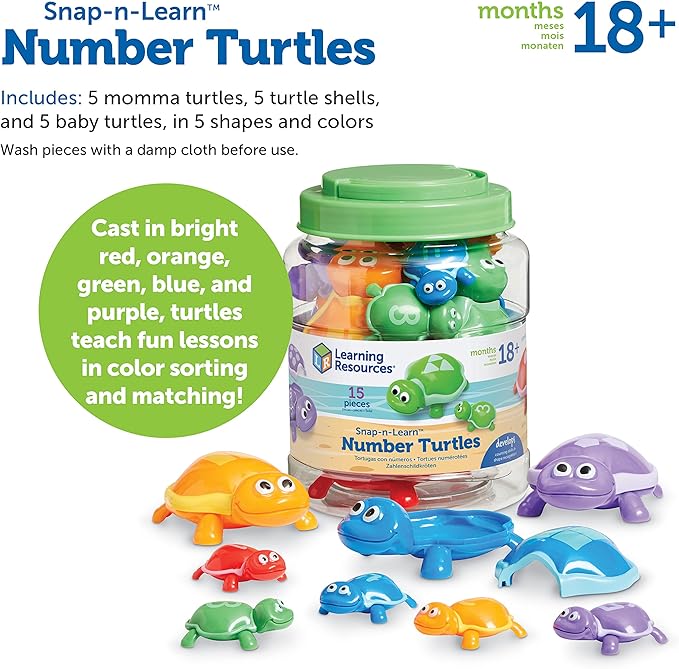 Learning Resources Number Turtles Set - 15 Pieces, Ages 18+ months Fine Motor Toys for Toddlers, Counting Toys for Toddlers, Color & Sorting Toy, Turtle Toys for Kids