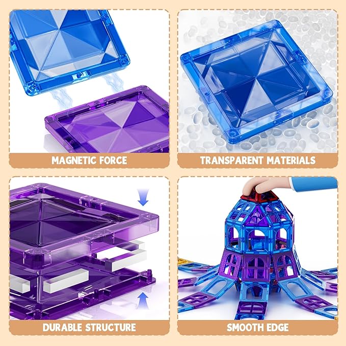 97 Pcs Magnetic Tiles for Kids Ages 4-8,Building Toys Magnetic Blocks for Kids Ages 4-8,Toddlers Educational Magnet Construction Set Magnets Tile,for 3 4 5 6 7 8 Kid Christmas Birthday Gifts