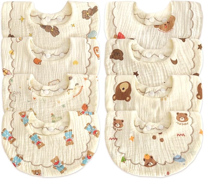 Baby Bibs Muslin Bibs 8 Pack for Drooling and Teething for Unisex Girls Boys