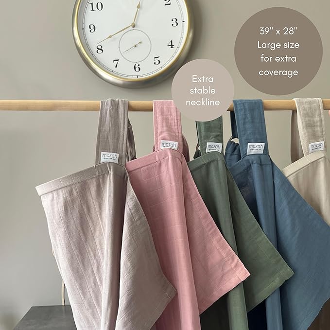 MOZAH 100% Organic Cotton Muslin Nursing Cover for Baby Breastfeeding, Breathable 100% Cotton Breastfeeding Cover with Rigid Hoop for Mother Nursing Apron, Multi-use Carseat Canopy (Oatmeal Beige)