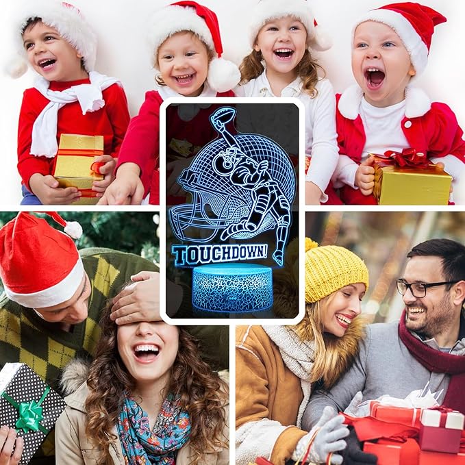 Football Lamp, 16 Colors Touchdown Night Light - Remote Control, Timer Tpye-C Dimmable, LED 3D Light Illusion, American Football Room Decor for Boys