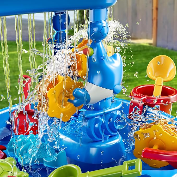Water Table for Toddlers 3-5, 3-Tier Kids Sand Water Table, Water and Sand Activity Sensory Table Summer Beach Outside Toys Backyard for Kids Toddlers Age 3 4 5 6 7 8