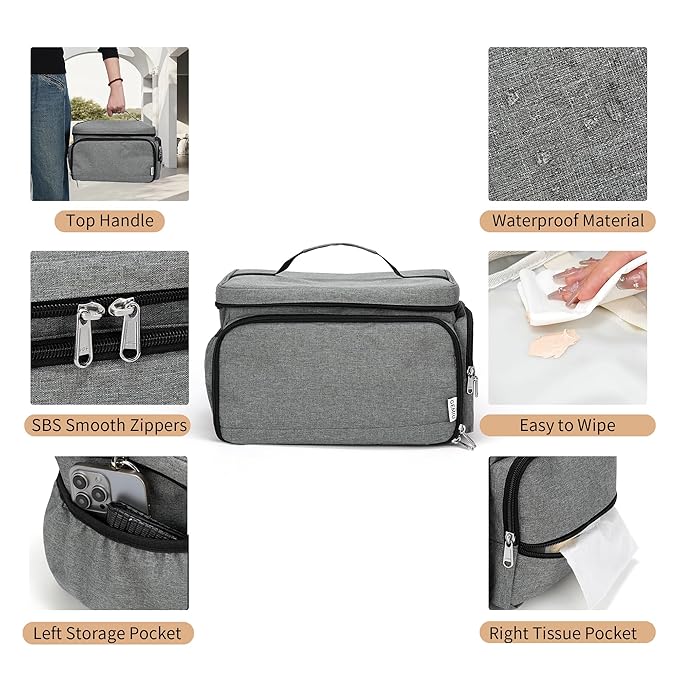 Breast Pump Bag Fit for Spectra S1 and S2, Breast Pump Storage Bag with Waterproof Mat Pumping Bag for Moms Work Travel, Grey