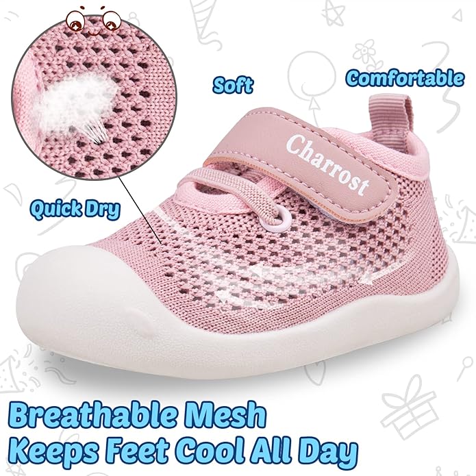 Baby First-Walking Shoes 1-4 Years Kid Shoes Trainers Toddler Infant Boys Girls Soft Sole Non Slip Cotton Canvas Mesh Breathable Lightweight TPR Material Slip-on Sneakers Outdoor