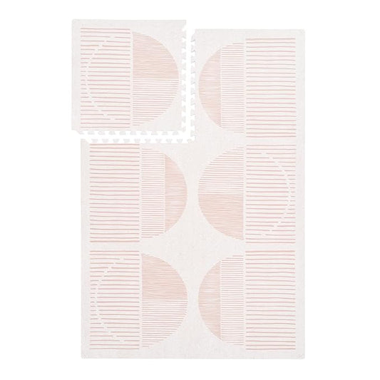 PopsyKosy Premium Exercise & Baby Foam Play Mats - Stylish & Large Non-Toxic Odorless Floor Mat - 6 Tiles - Spacious 6ft x 4ft - Peel-Resistant Reinforced - Soft Thick, Waterproof - Cream Pink