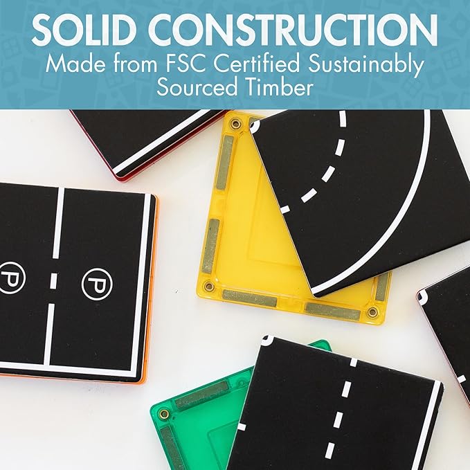 Learn & Grow Magnetic Tiles Road Toppers Set - 40PCs Road Expansion Pack (Tiles not Included), Magnet Car Play Accessories, STEM Building Toy - Construction Toys for Toddlers & Kids Age 3+