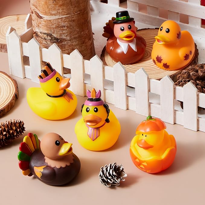 JOYIN 18PCS Thanksgiving Rubber Ducks for Boys Girls Kids & Toddlers, Thanksgiving Party Favor Gifts, Rubber Ducky Bath Toys, Kids Fun Bath Duck Toys