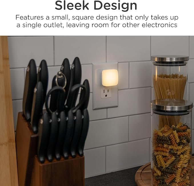 Lights By Night Mini Square LED Night Lights Plug Into Wall, Dusk to Dawn Sensor, Compact, Ambient Lighting, for Kids or Adults, Bedroom, Bathroom, Nursery, Hallway, 4 Pack, 82488