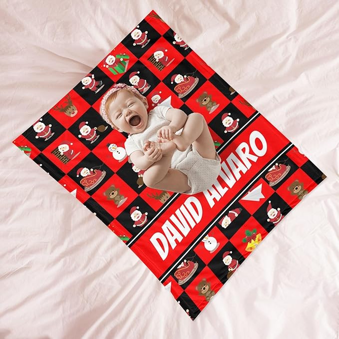 Ship Next Day - Custom Christmas Baby Blanket with Name | Multiple Styles Optional, Personalized Flannel Toddler Blanket, Christmas Swaddle for Boys & Girls, Xmas Decor Throw