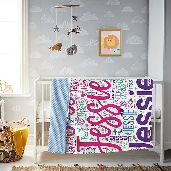 Custom Baby Blanket with Name, Personalized Toddler Blanket for Newborns, Purple Letters Soft Double Layer Flannel Blankets, Personalized Baby Gifts for Nursery Infant Shower Birthday(30"x40")