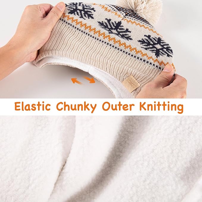 Beanie Knit Hats for Toddlers with Earflap Fleece Lined Hat Kids Warm Winter Hat Scarf Set Children's Thick Ski Cap