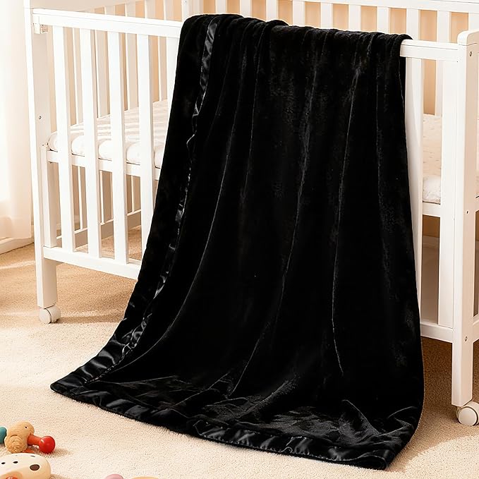 Pro Goleem Fleece Baby Blanket with 2 Inch Satin Trim Soft Anti-Static Plush Blanket for Boys and Girls Christmas Baby Gifts for Babies Black 30''x40''