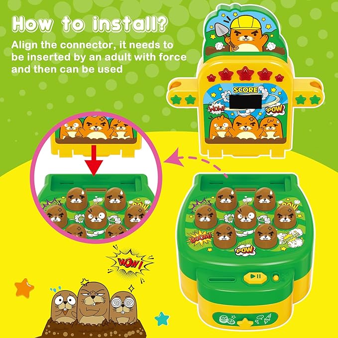 VATOS Hammer Game, Mini Electronic Arcade Game with 2 Hammers, Pounding Toys Toddler Toys for 3 4 5 6 7 8 Years Old Boys Girls, Developmental Toy Interactive Toy