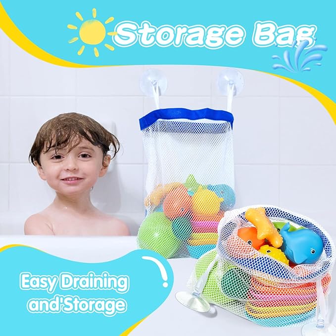 Baby Bath Toys for Kids Ages 1-3, 16PCS Mold Free Bath Toys for Toddlers 2-4 Bathtub Water Table Pool Sand Play Toys, Christmas Stocking Stuffers for Babies & Toddlers