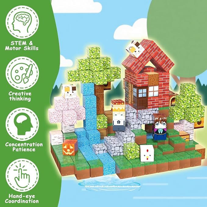 200PCS Magnetic Building Blocks for Kids, Magnet Cubes STEM Educational Magnet Stacking Toys for Age 3-5 4-8 8-12, Sensory Play Montessori Toys for Boys and Girls, Creative Construction Forest