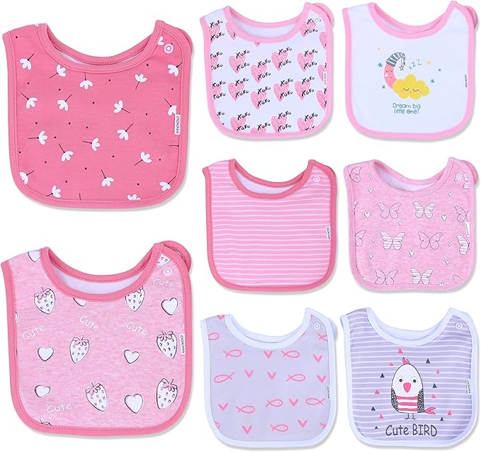 DOKMA Set 8 Organic Cotton Baby Drool Bibs - Bandana Teething Bibs for Baby - Bandana Drool Bibs - Ultra Soft, No Scratch