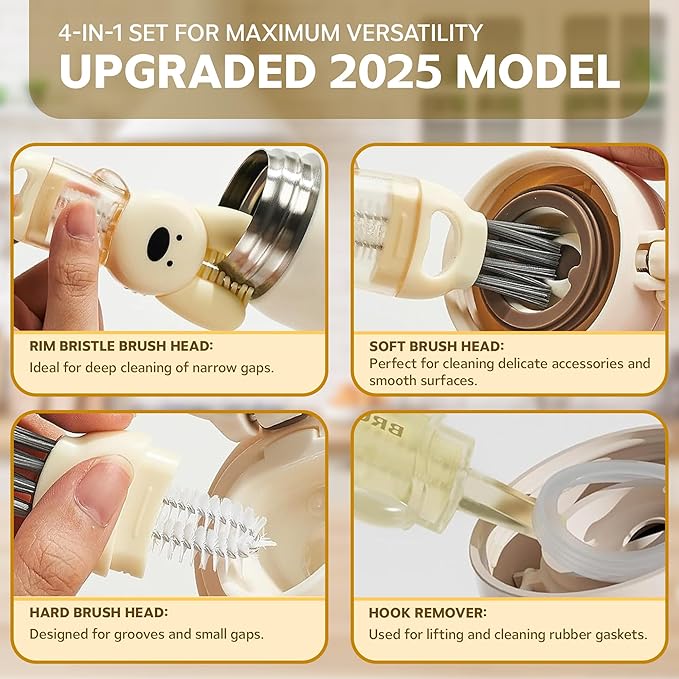 Cup Lid Cleaning Brush, 3 in 1 Cup Cleaner Brush New Multifunctional Lid Cleaner Lid Brush Cleaning Tool Multipurpose Bottle Gap Cleaner Brush Red