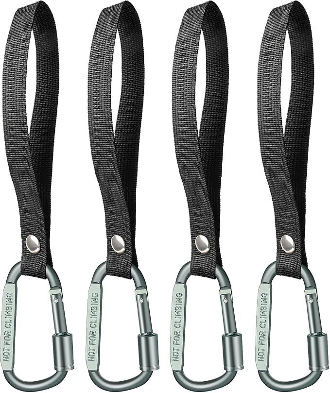 Stroller Hooks for Bags with Locking Stroller Carabiner Clip – Heavy-Duty Hooks for Diaper Bags, Groceries, Backpacks on Strollers, Bikes & Shopping Carts (Grey, 4 Pieces)