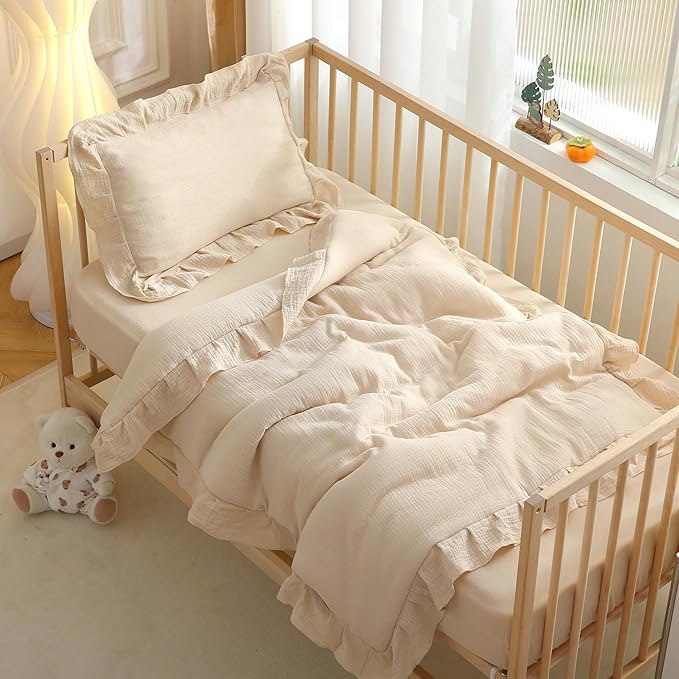 100% Cotton Muslin Crib Comforter/Quilt,Ultra Soft Cozy Reversible Baby Blanket,All Season Toddler Blankets for Boys and Girls, Machine Washable,41"x48"