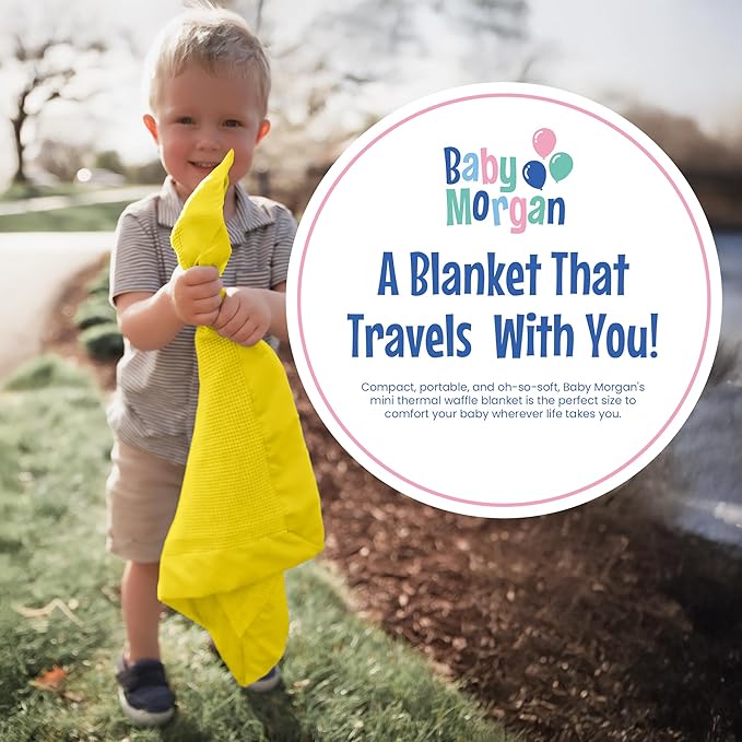 Thermal Waffle Knit Baby Blanket - Soft Breathable Mini Blanket for Newborns and Infants - Toddler Blankey for Strollers, Travel, Naptime, Nursery & More - 18" x 20" (Yellow, Nylon Trim)