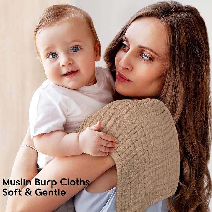 Muslin Burp Cloths for Baby 100% Cotton Burping Cloths for Boys Girls Large 20''X10'' Extra Soft and Absorbent 12 Pack - Gradient Coffee