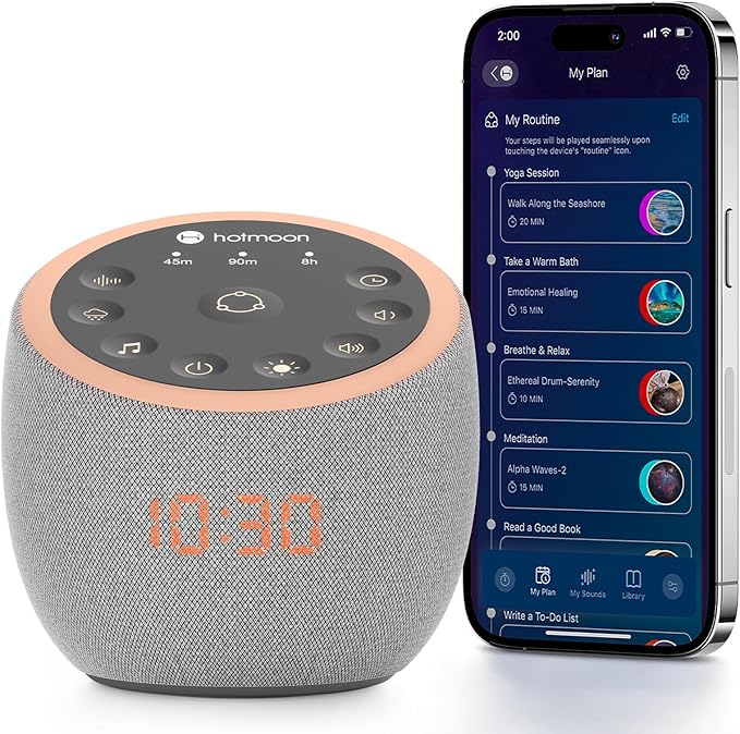 Hotmoon Cocoon Pro 2 Sound Machine 388 Soothing Sounds White Noise Machine for Babies & Adults, Smart Night Light, Sleeping Timer App Control, Brown Noise Pink Noise Block Out Office Yoga, Plug-in