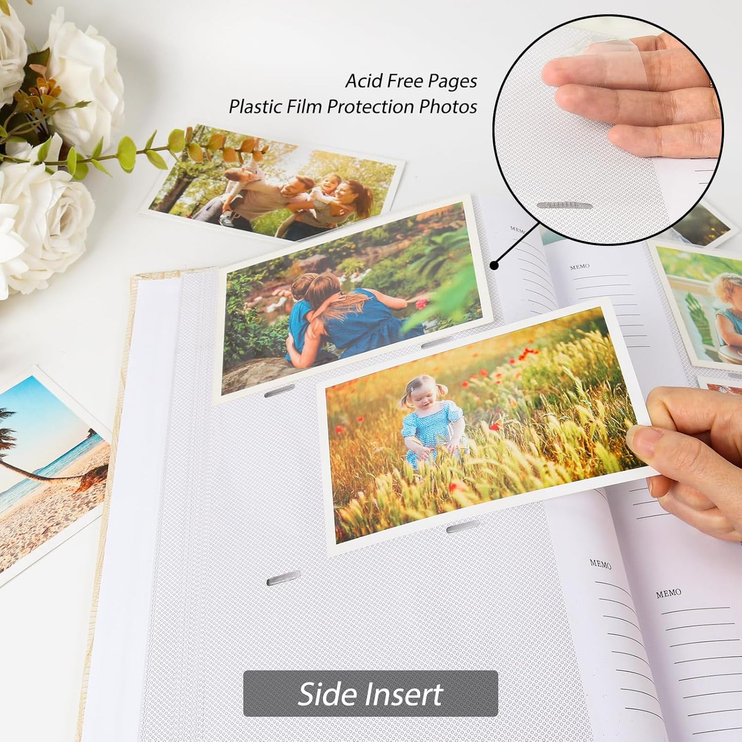 RECUTMS Photo Album Holds 300 4x6 Photos with Memo Areas, Slip in Pockets PU Leather Cover Photo Book with Front Window for Memories Couple Kids Family Pictures (Purple)