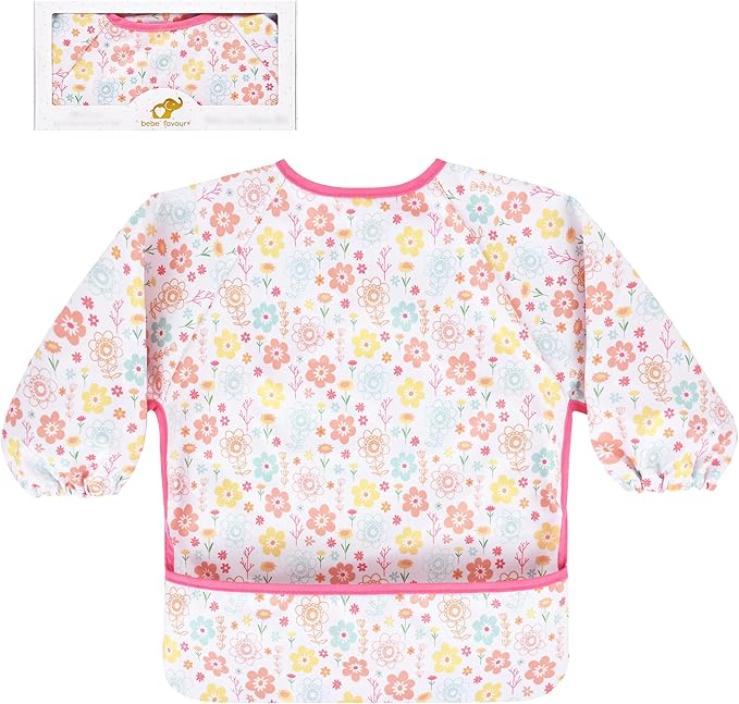 Long Sleeve Baby Bib For Eating Feeding Mess Proof Waterproof Food Smock Bibs With Pocket For Newborn Boy Girl