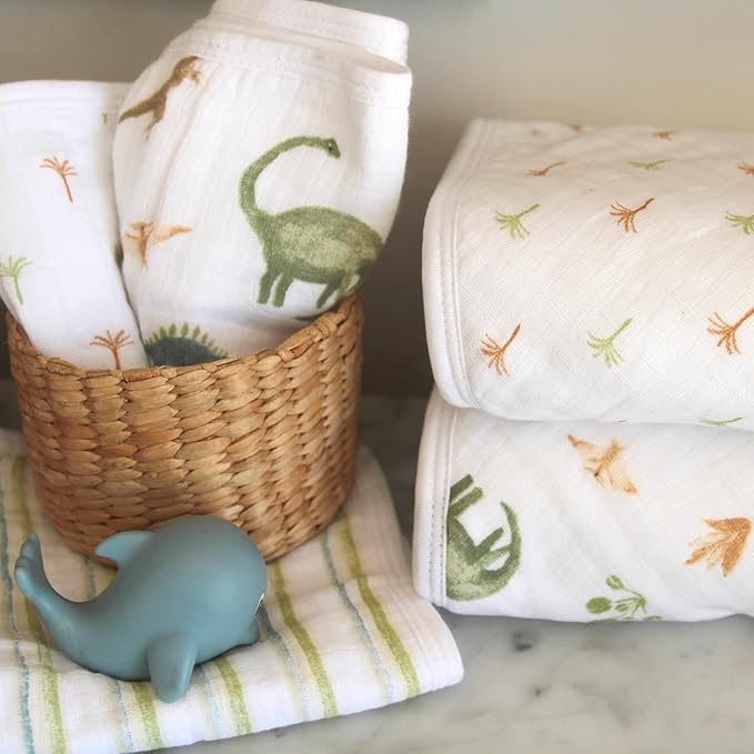 aden + anais Essentials Washcloth 3-Pack, Super Soft 100% Cotton Muslin, Gentle on Skin, 3 Absorbent 11x11 Layers, Softer with Every Use, Perfect for Babies, Infants, Toddlers, Dino Jungle