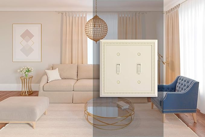 Henne Bery Sunken Pearls Heavy Duty Decorative Wall Plate Switch Plate Outlet Cover, Durable Solid Zinc Alloy (Double Toggle, Light Almond)