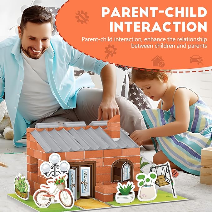 House Building Set for Kids 6+, Mini Brick Construction Kit with Mortar, STEM Architecture Blocks, Reusable DIY Projects, Creative Birthday Gift