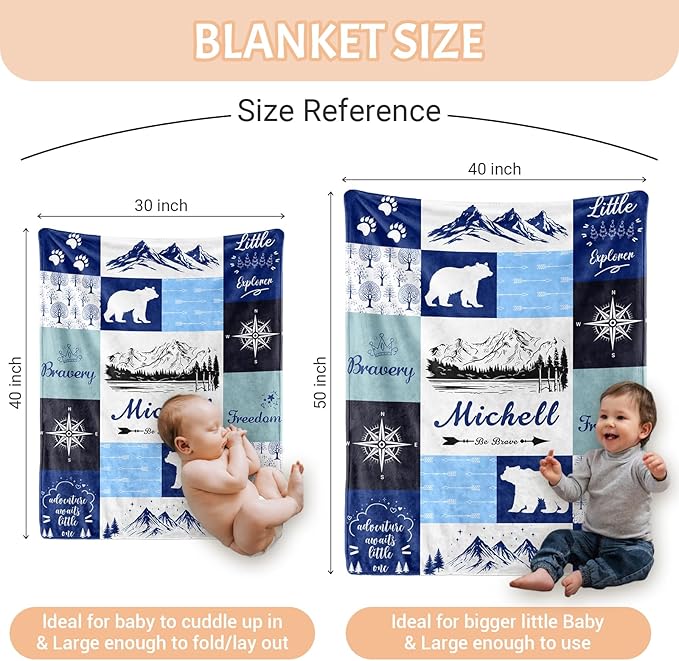 Personalized Baby Blankets for Girls & Boys - Super Soft Easter Blanket with Thick Double-Layer Dotted Backing, Personalized Baby Gifts for Baby Shower from Grandma (Blue, Customize Now)