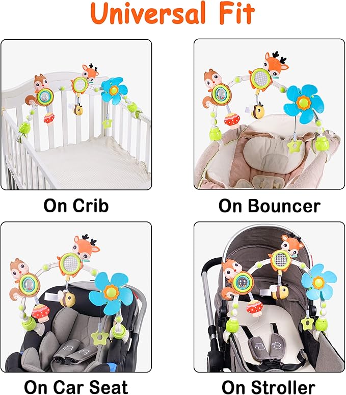 Adjustable Arch Bassinet Toys for Infant & Toddlers, Stroller Arch, Baby Crib Toys with Fascinating Hanging for Stimulating Baby’s Senses and Developing Motor Skills