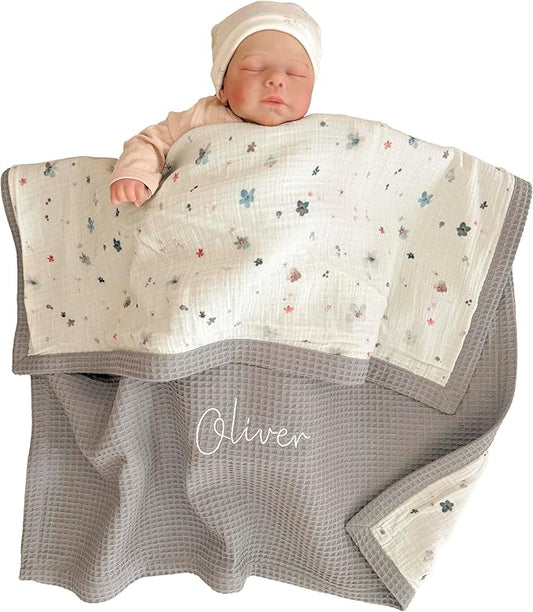 Personalized Baby Blanket with Name – Handmade 100% Organic Cotton Newborn Gift | Custom Knit Blanket for Boys, Girls, Kids & Baby Showers