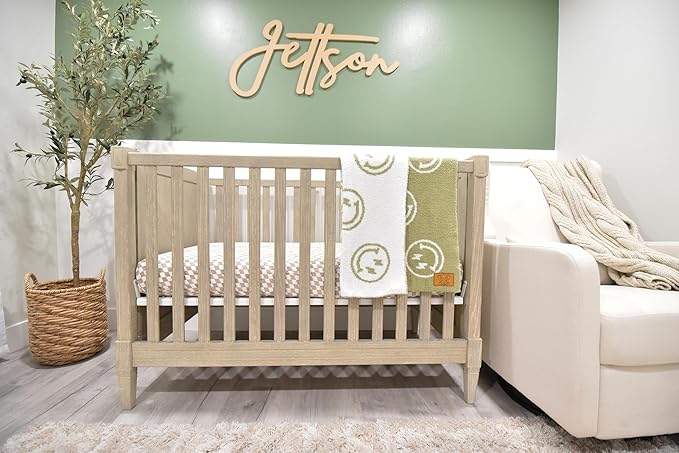 Smiley Face with Lightning Bolt Eyes Baby Blanket 28"x40" - DreamSoft Throw for Crib, Stroller or Car Seat -Receiving Blanket/Newborn Nursery Gift Toddler, Infant, Kids Boys & Girls (Sage Green/White)