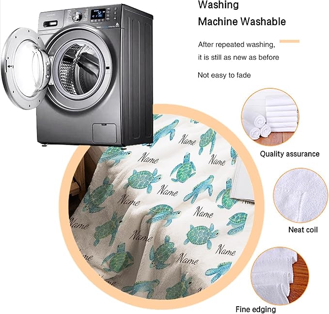 Personalized Baby Blanket for Girls Boys Turtle Custom Baby Blanket with Name Swaddle Blanket for Toddlers Infants Kids Shower Newborns Nursery Stroller Crib Decor Throw Birthday Gift