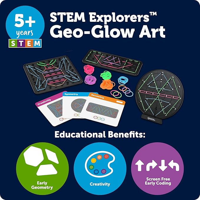 Learning Resources STEM Explorers Geo-Glow Art Kit, Glow in The Dark Toys, Kids Art Display, Kids Building Toys, Homeschool, Arts and Crafts Toys, Fine Motor Skills
